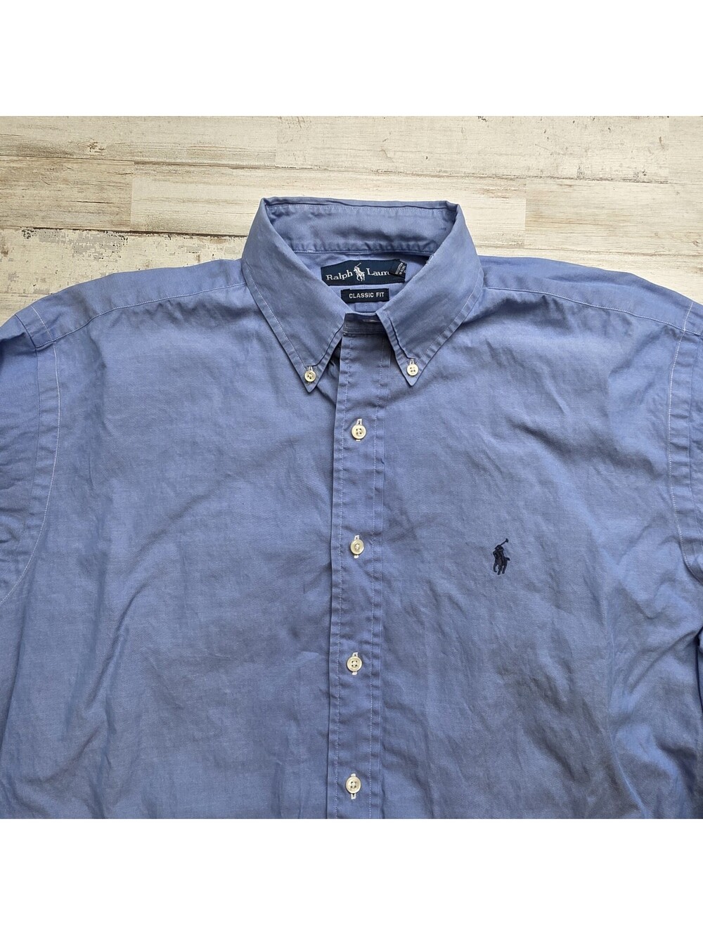 Polo Ralph Lauren 16 1/2 34-35 Classic Fit Solid Blue Button-Up Dress Shirt 2XL - Picture 2 of 5